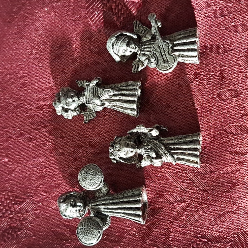 Vintage Lillian Vernon Miniature Pewter 4 Piece Musical Band Angels 1 1/2" Tall